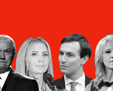 A collage of photos of Bill Cosby, Jeff Sessions, Ivanka Trump, Jared Kushner, Kellyanne Conway and R. Kelly.