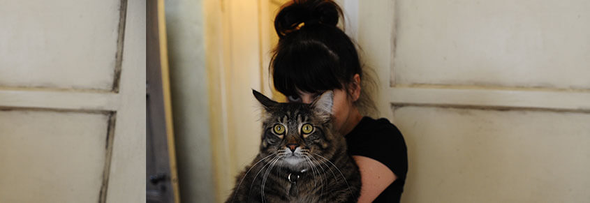 A photo of writer Carrie Borzillo holding her cat