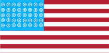 The American flag. In place of its regular stars, there is the Democratic party "D" logo.