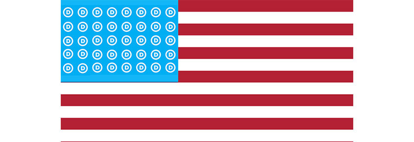 The American flag. In place of its regular stars, there is the Democratic party "D" logo.