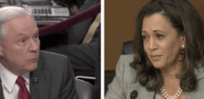 A collage of photos of Jeff Sessions and Kamala Harris