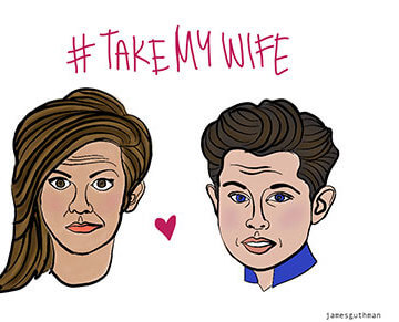 An illustration of two women with the hashtag #TakeMyWife