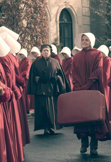 The Handmaid's Tale -- "The Bridge" Episode 109 -- Offred embarks on a dangerous mission for the resistance. Janine moves to a new posting. Serena Joy suspects the Commander’s infidelity. Aunt Lydia (Ann Dowd) and Janine (Madeline Brewer), shown.