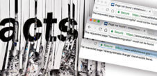 A collage of a piece of paper with the word "facts" being shredded and web pages that say "Page not found"