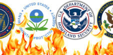 A collage of logos of Federal Communications Commissions, the EPA, Homeland Security and Department of State