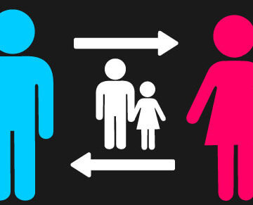 A symbol for a man and a symbol for the woman, in between them is a symbol of a man and a child
