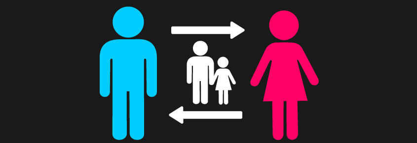 A symbol for a man and a symbol for the woman, in between them is a symbol of a man and a child