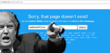 A collage of Donald Trump in front of a website showing that Donald Trump's Twitter account is down