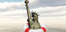 A photo of the Statue of Liberty in a lifejacket