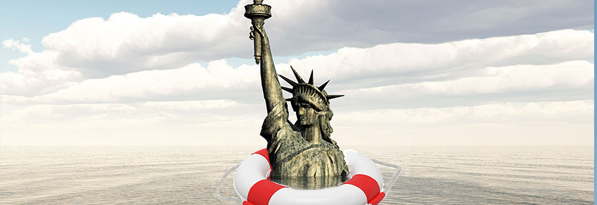 A photo of the Statue of Liberty in a lifejacket