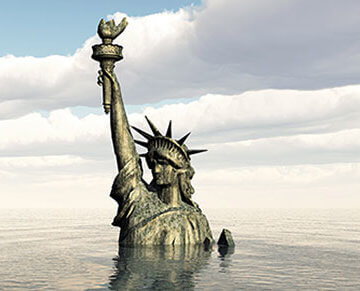 A photo of the Statue of Liberty submerged underwater