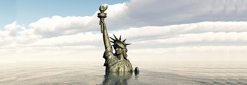 A photo of the Statue of Liberty submerged underwater
