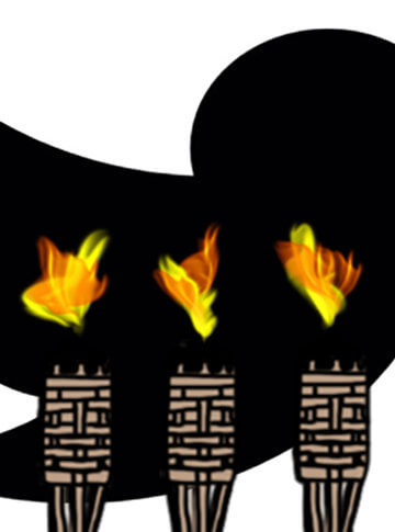 A collage of a Black twitter bird and Tiki torches