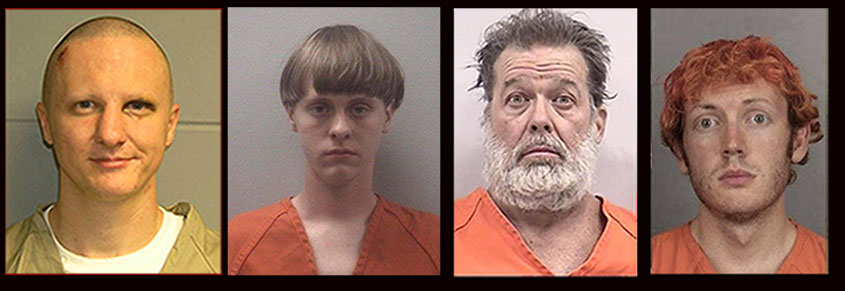 A collage of photos of white male mass murderers