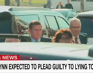 A screenshot of Michael Flynn walking on CNN. The text "Michael Flynn expected to plead guilty to lying to FBI"