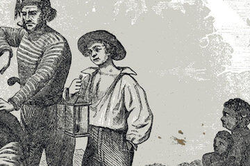 An illustration of a white slavers hurting a Black slave