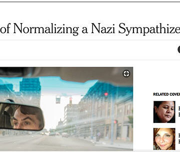 A screenshot of a New York Times article with the headline "Readers Accuse Us of Normalizing a Nazi Sympathizer; We Respond."