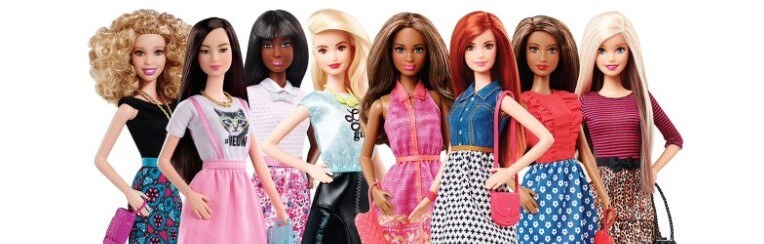 A photo of a diverse group of barbies
