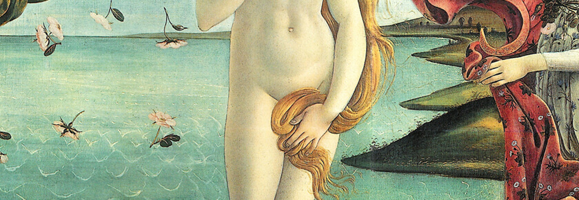 A painting with a piece of hair covering the woman's vagina