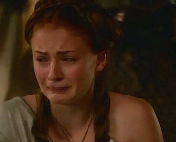 A still from Sansa from Game of Thrones crying