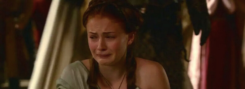 A still from Sansa from Game of Thrones crying