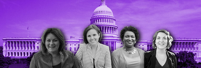 A photo of four women in front of the US congress building