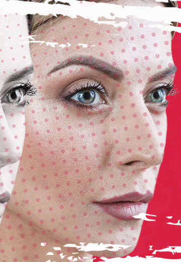 A collage of two photos of a model. One is before photoshop and one is after.