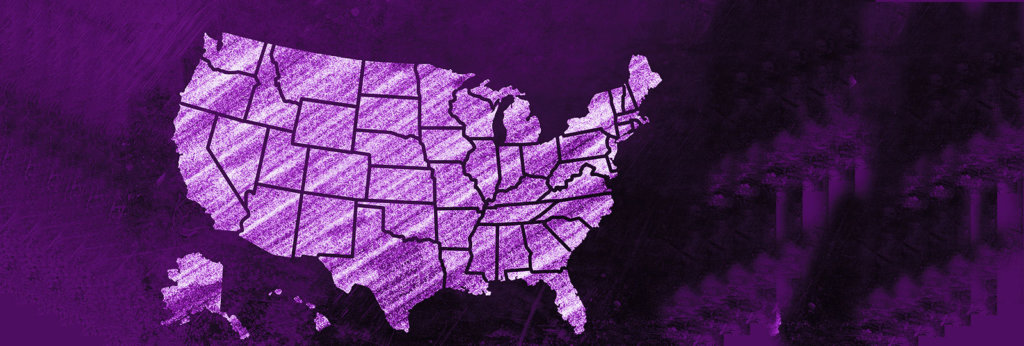 A map of the United States in a sparkly purple color