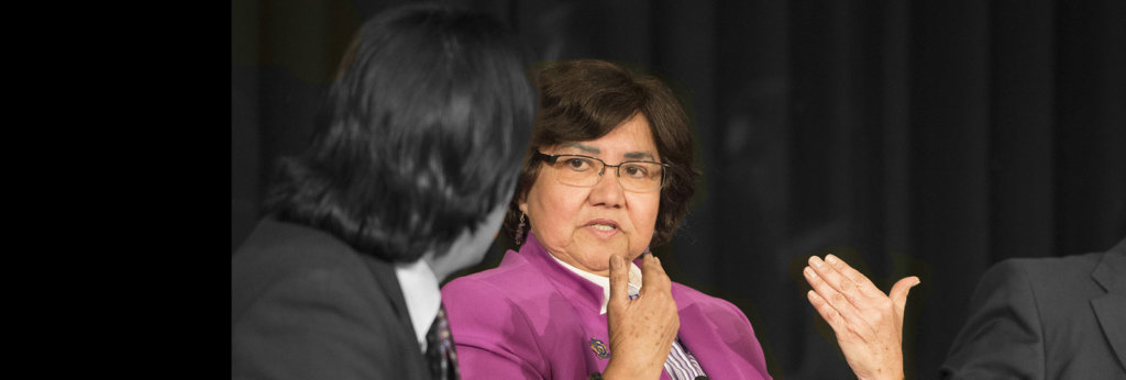 A photo of Lupe Valdez speaking