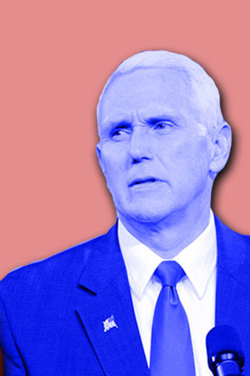 A collage of a photo of Murphy Brown and Mike Pence