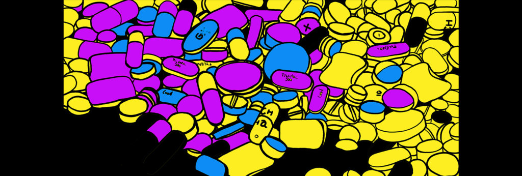 An illustration of pills stacked on top of each other.