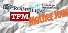 Logos of "Mother Jones," "TPM," "ProPublica," and "Institute for Nonprofit News"