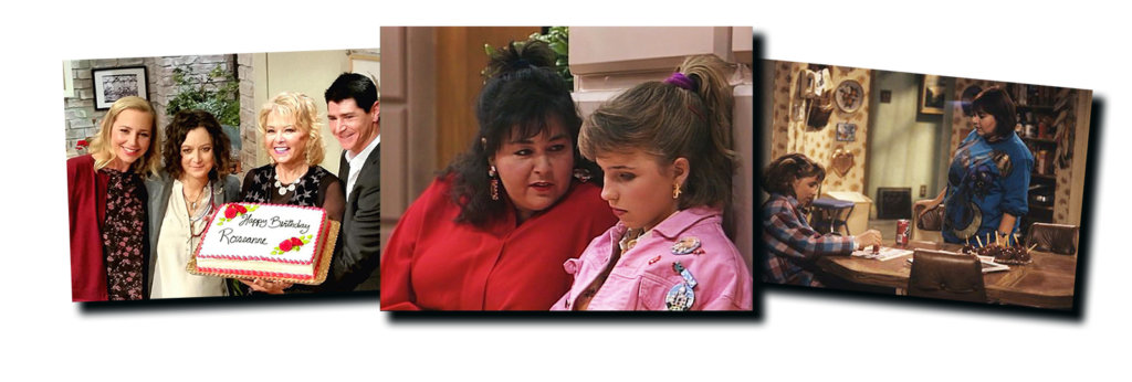 A collage of three stills from the show "Roseanne"