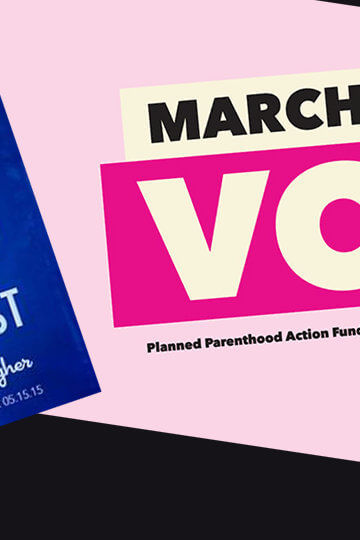 Signs that say "The Pro-Life Movement Has a Political Arm...The Intrepid Ladies Of The Susan B. Anthony List" and "March. Vote. Win"