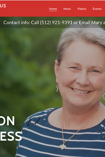 A screenshot of the campaign website for Mary Wilson, a white woman who ran for Congress in House District 21 in Texas.