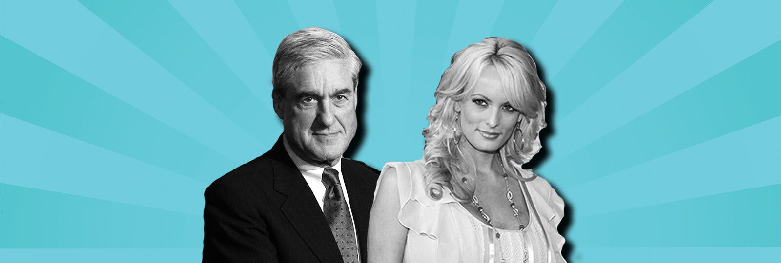 A collage of photos of Robert Mueller and Stormy Daniels