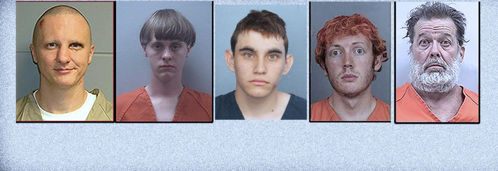 A photo of white men that have been arrested for mass shootings