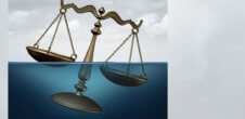 An illustration of the scales of justice going underwater