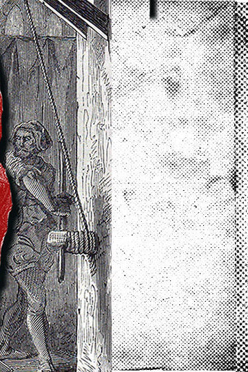 An illustration of a woman being bound by her hands.