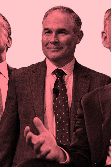 A collage of Ben Carson, David Shulkin surrounded by red fancy velvet chairs.