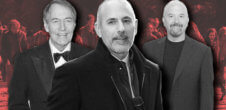 A collage of photos of Charlie Rose, Matt Laeur, and Louis CK