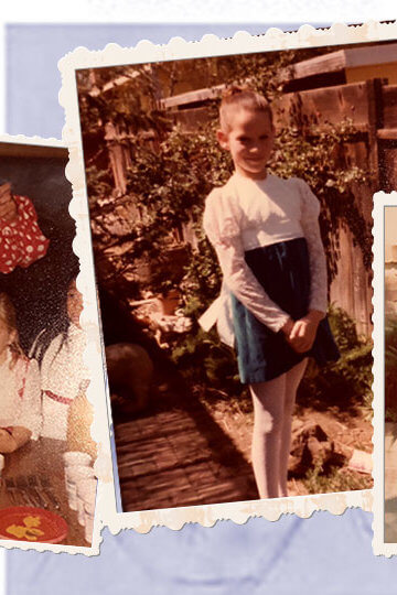 A photo of sketches of the Golden State Killer and images of Molly Ringwald when she was a kid.