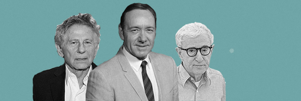 A collage of photos of Roman Polanski, Kevin Spacey and Woody Allen.