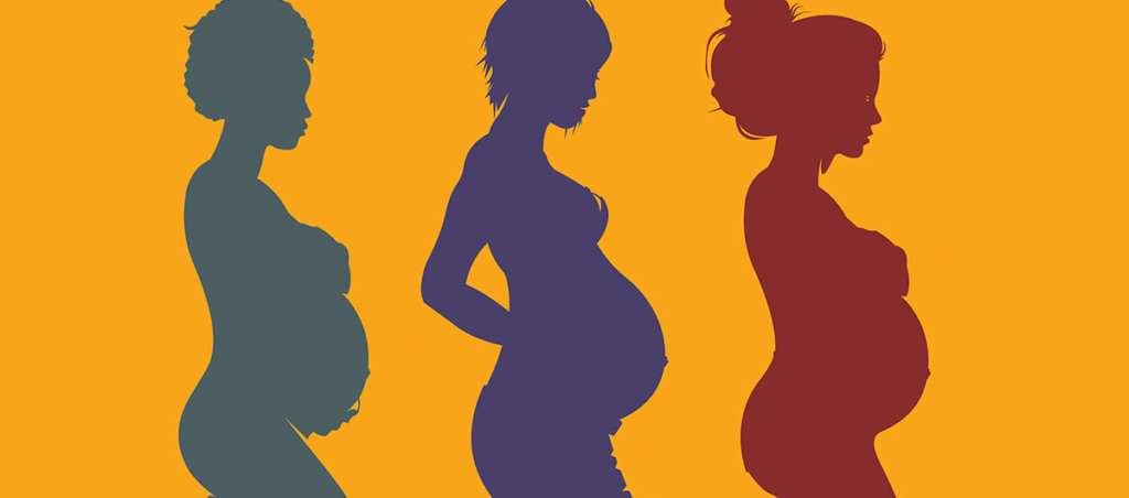 An illustration of three pregnant people.