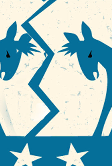 An illustration of two donkeys looking like they're going to hit each other.