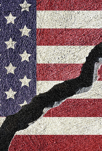 The United States flag being ripped.