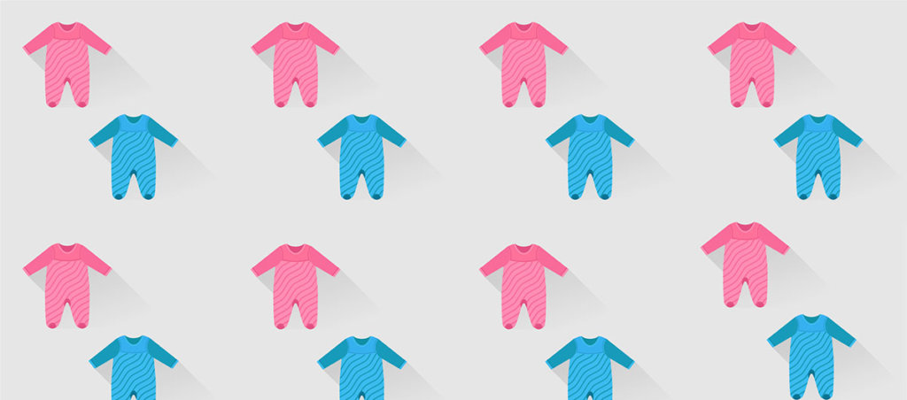 An illustration of pink and blue onesies