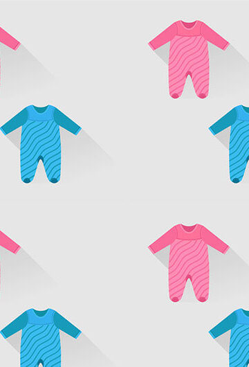 An illustration of pink and blue onesies