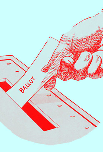 An illustration of someone slipping a ballot into a ballot box