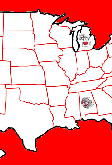 A map of the United States with some drawings of food over som